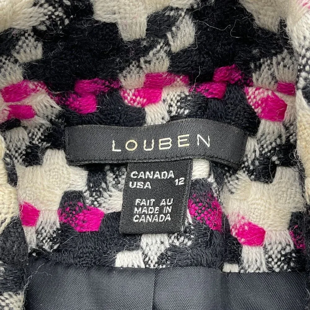 Louben Bracelet Sleeve Bold Houndstooth Tweed Lined VTG Jacket Pink Accents 12 - Picture 8 of 12